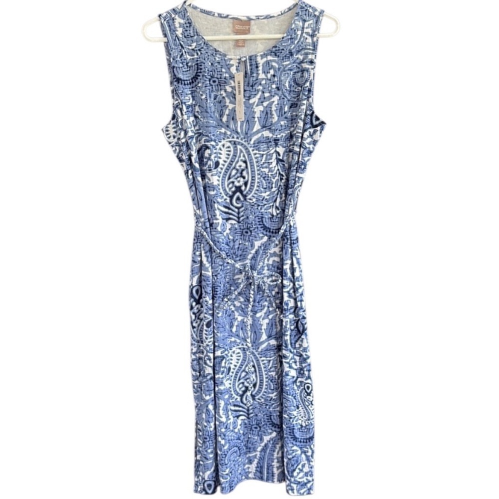 NWT Chico's Brandi Midi Dress Royal Oak Blue White Size Medium